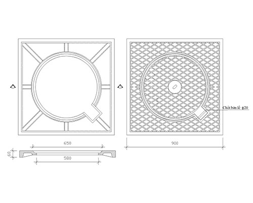 Nắp hố ga khung dương kích thước 900x900mm